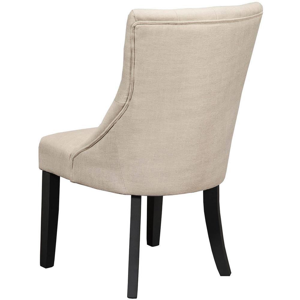 Cream Linen Upholstered Parsons Side Chair with Black Wood Legs