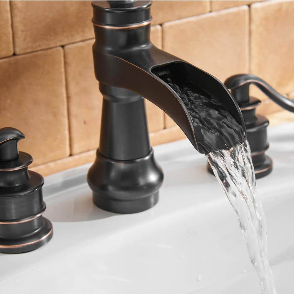 Oil-Rubbed Bronze 8-Inch Waterfall Widespread Bathroom Faucet