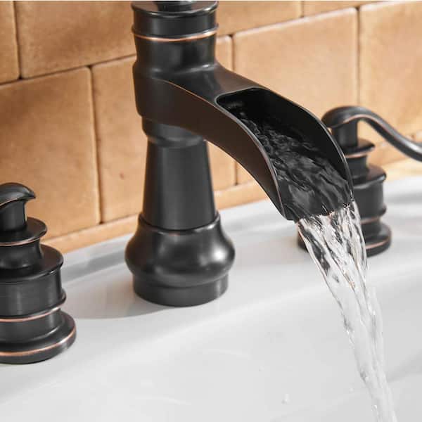 BWE 8 in. Waterfall Widespread 2-Handle Bathroom Faucet With
