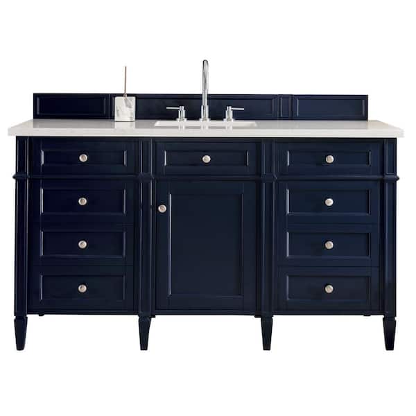 James Martin Vanities Brittany 60 In Single Bath Vanity Victory Blue With Solid Surface Top Arctic Fall White Basin 650 V60s Vbl 3af The Home Depot - 60 Bathroom Vanity Single Sink Blue