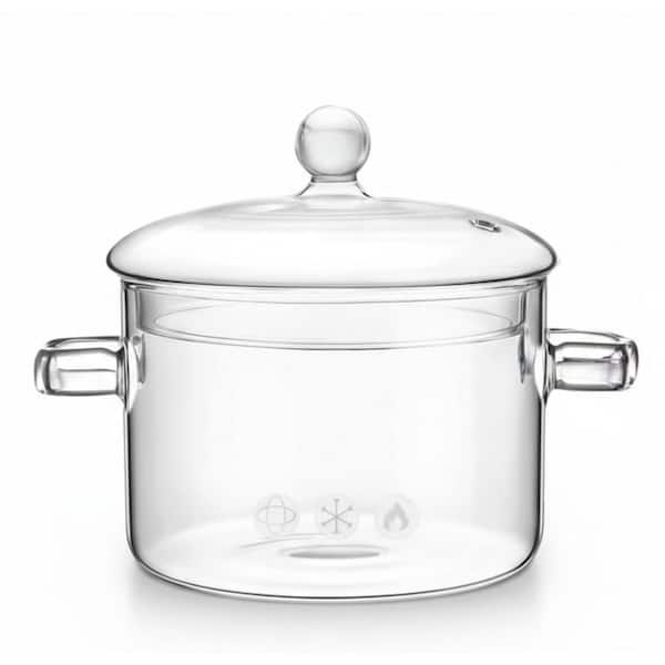 6 in. Glass Cooking Pot 1-Piece 1.5 L Heat-Resistant Glass Pot with Lid Soup Milk Tea Sauce
