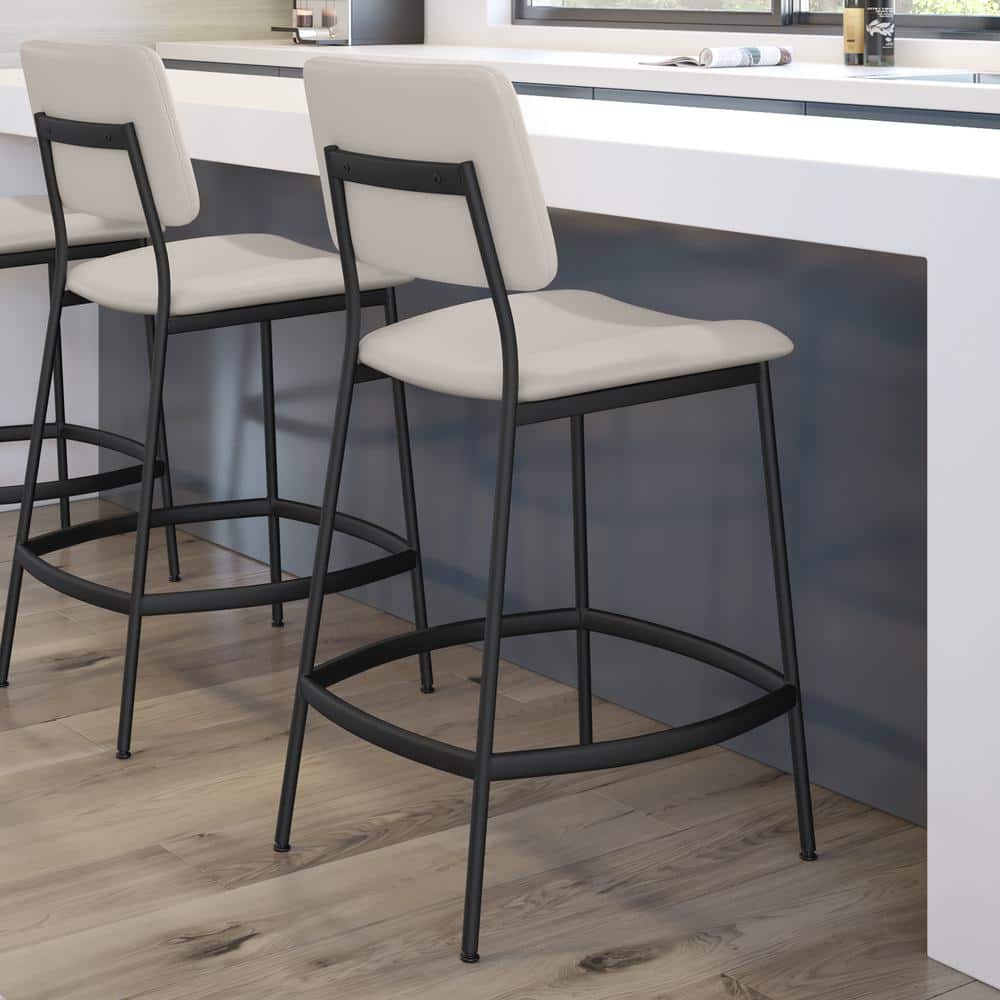 Sullivan 24" Cream Faux Leather & Black Metal Counter Stool