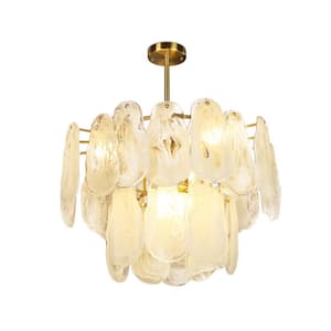 6-Light 17.7 in. Cloud Glass Crystal Chandelier, 2 Tiers Glass Lampshade Semi Flush Mount Ceiling Light, Bulbs Included