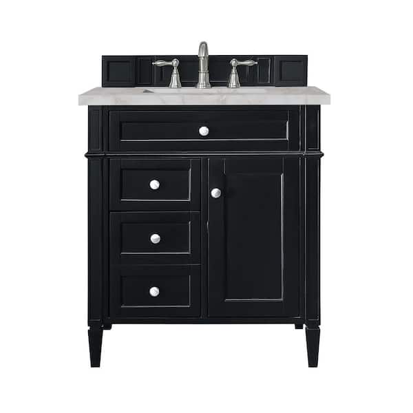 Brittany 30.0 in. W x 23.5 in. D x 34.0 in. H Single Vanity in Black Onyx with Victorian Silver Quartz Top