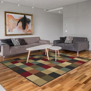 Ottohome Collection Non-Slip Rubberback Checkered Design 5x7 Indoor Area Rug, 5 ft. x 6 ft. 6 in., Multicolor