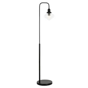 62 in. Black 1 1-Way (On/Off) Arc Floor Lamp for Living Room with Glass Square Shade