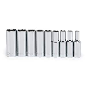 3/8 in. Drive SAE 6-Point Deep Socket Set with Socket Rail (9-Piece)