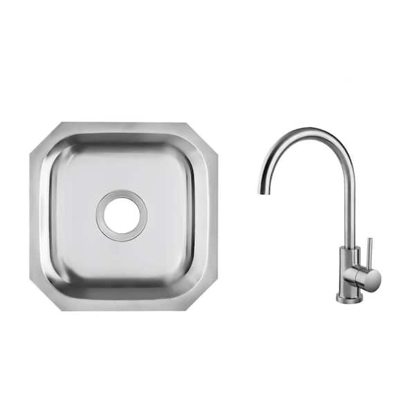 18 in. Undermount Single Bowl 18-Gauge Stainless Steel Bar Sink with Brushed Nickel Bar Faucet