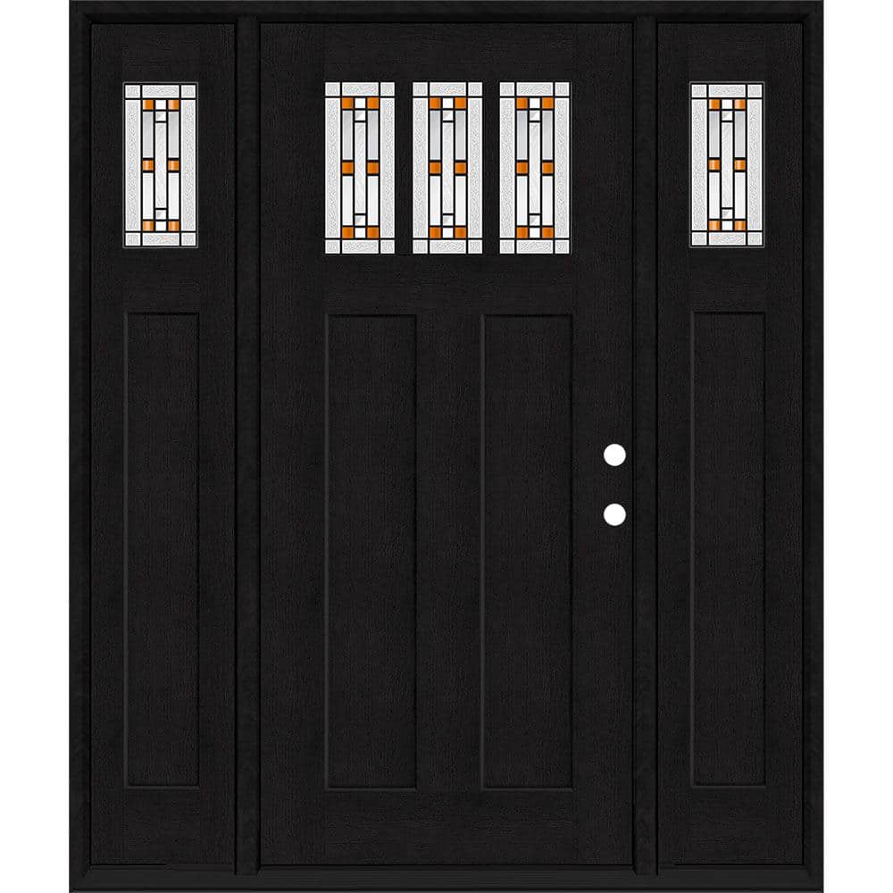 Regency 64 in. x 80 in. 3Lite Amberton Deco Glass LHIS Onyx Stain Fir Fiberglass Prehung Front Door w/Dbl 12in.SL price history on PriceWatchPro