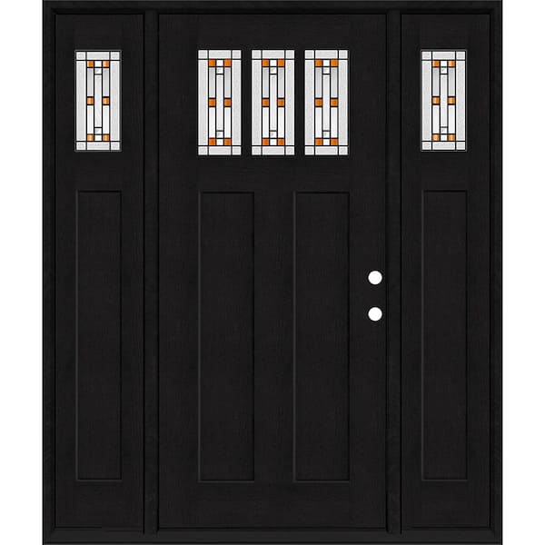 Steves & Sons Regency 64 in. x 80 in. 3Lite Amberton Deco Glass LHIS Onyx Stain Fir Fiberglass Prehung Front Door w/Dbl 12in.SL