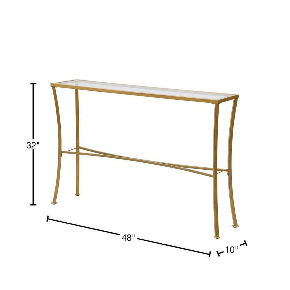 Antique Gold Metal and Glass Console Table, 50.5"