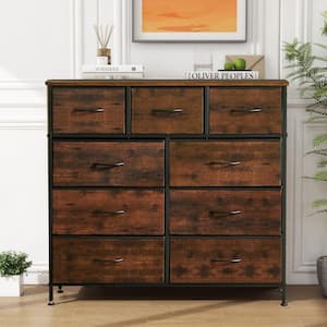 Rust Brown 9-Drawer 11.8 in. W Chest of Drawers Fabric Storage Tower with Steel Frame, Wooden Top