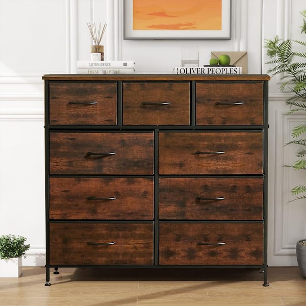WONDER COMFORT Rust Brown 9-Drawer 11.8 in. W Chest of Drawers Fabric Storage Tower with Steel Frame, Wooden Top