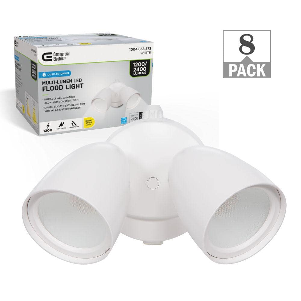 240-Watt Equivalent 1200 to 2400 Lumens White Dusk to Dawn Sensor 2-Head LE