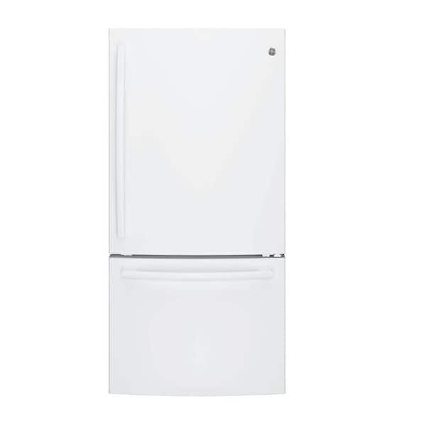 GE 33 in. W 24.9 cu. ft. Bottom Freezer Refrigerator in White