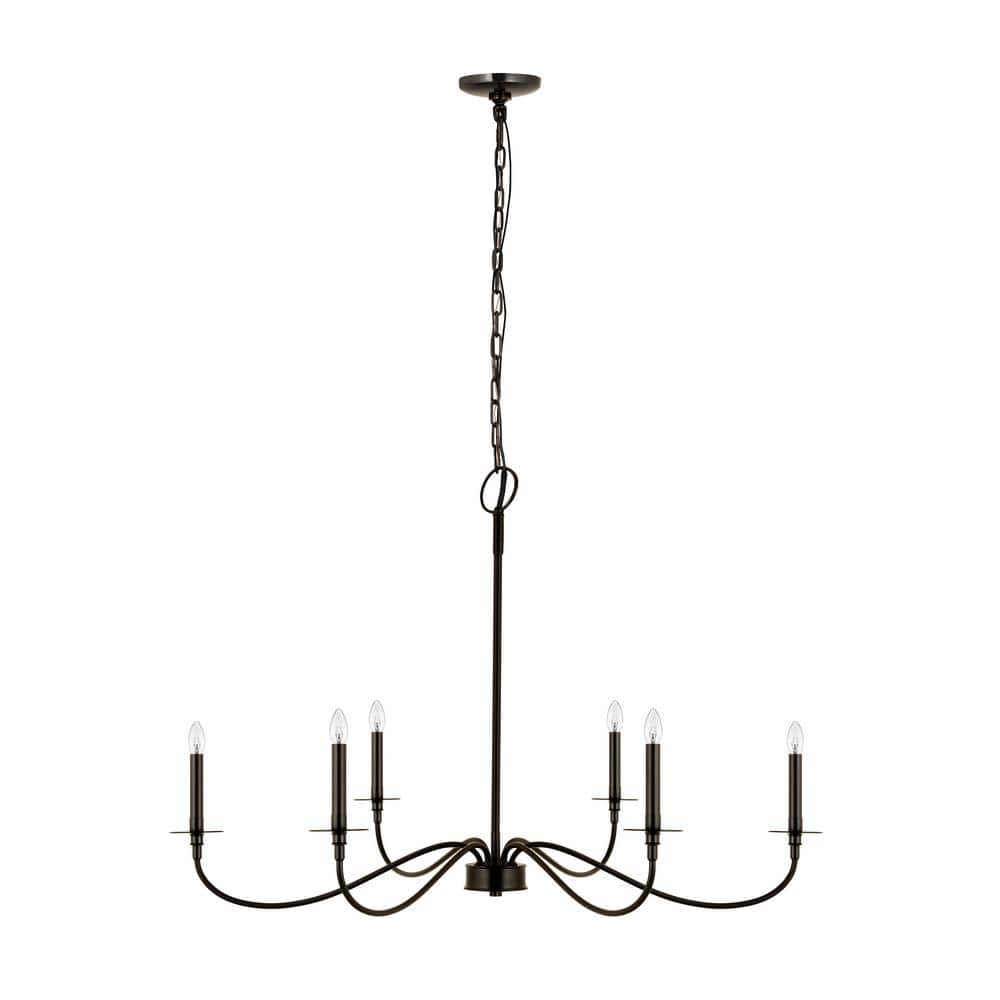 Matte Black Steel 6-Light Candelabra Chandelier