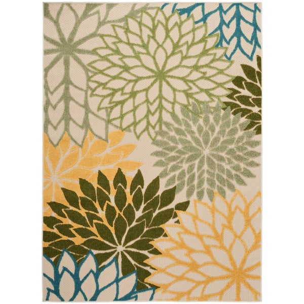 Nourison Home Aloha Green Multi-Color 4 ft. x 6 ft. Floral Contemporary Indoor Area Rug
