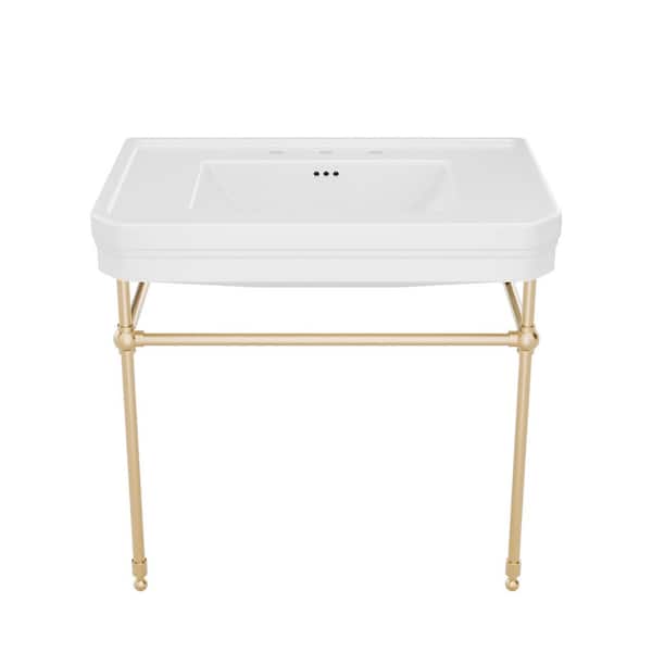 Valencia 31 in. W x 33 in. H Console Sink, 8 in. Faucet Drilling, Brushed Brass