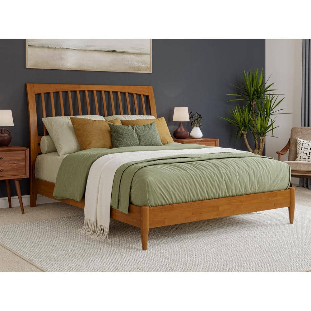 Orleans Queen Light Toffee Wood Platform Bed with Slatted Headboard