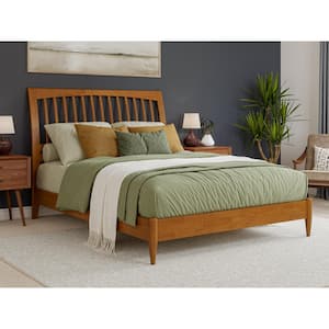 Orleans Light Toffee Natural Bronze Solid Wood Frame Queen Low Profile Sleigh Platform Bed