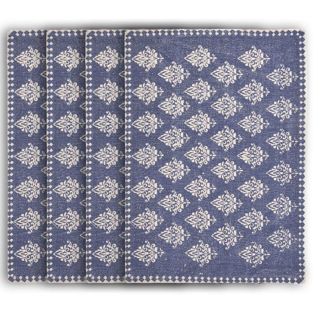 Fairytale Royal Blue/Cream 19 in. x 13 in. Motif Bordered Placemat (Set of 