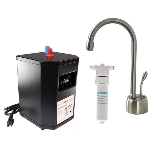 Westbrass 9 in. 1-Handle Hot Water Dispenser Faucet with HotMaster Digital Tank and In-line Water Filter, Satin Nickel