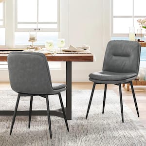 18 in. Metal Frame Gray Dining Room Chairs Faux Leather Upholstered Modern Dining Chairs Set of 2