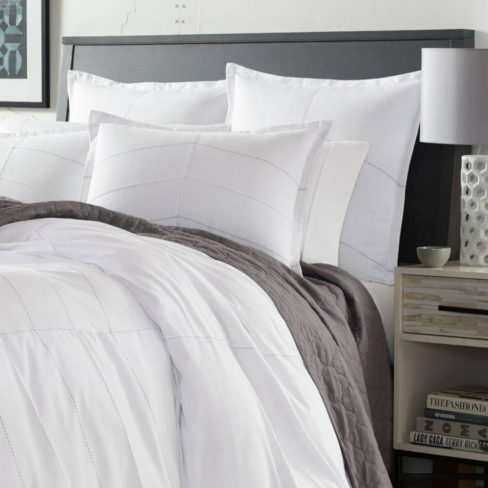 White Chevron Pintuck Full/Queen Duvet Cover Set