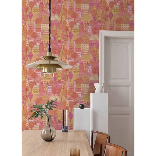 Charming Village Pink and Orange Peel and Stick Wallpaper