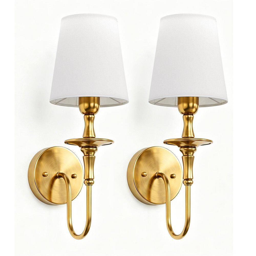 13.8 in. Modern Brass Wall Sconces with Fabric Shade 1-Light Indoor Wall Lamp KD Assembly E26 for Bedroom Hallway 2-Pack price history on PriceWatchPro