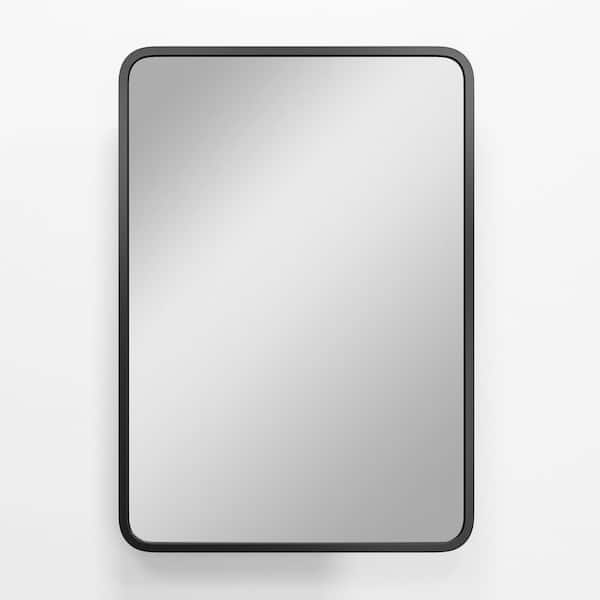 Black 19.81 In W x 27.69 In. H Rounded Rectangle Mirror Cabinet Iron Framed Mirror
