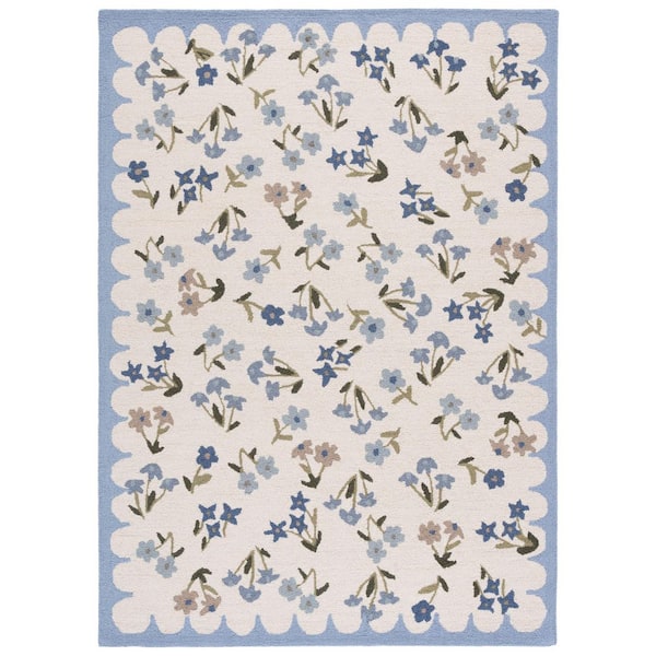 Martha Stewart Denali 3 ft. x 5 ft. Ivory/Light Blue Cloud Floral Indoor/Outdoor Area Rug