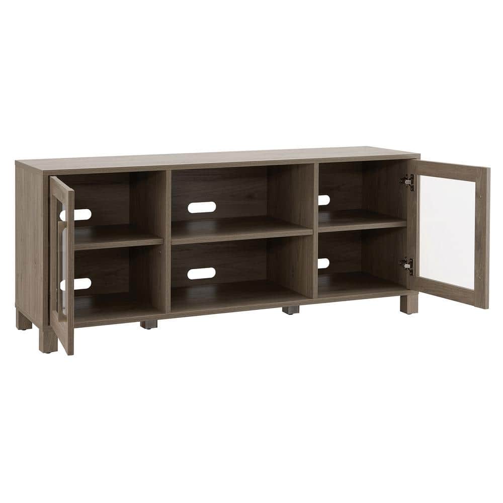 Quincy 58'' Gray Wash Solid Wood TV Stand with Enclosed Cabinets