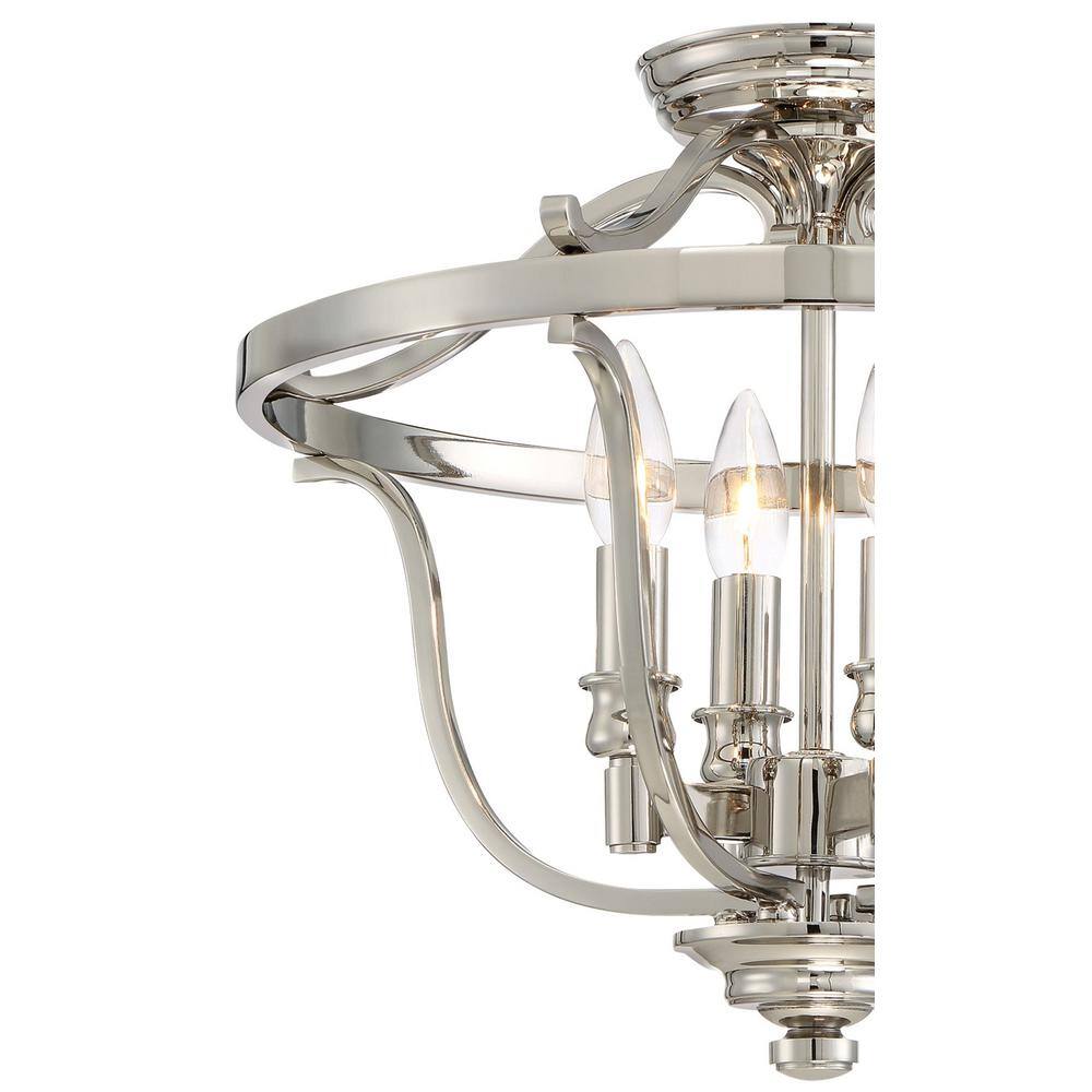 Elegant Polished Nickel 4-Light Semi-Flush Bowl Ceiling Fixture