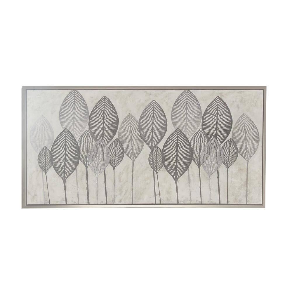 55" x 27" Black and White Leaf Canvas Wall Art with Silver Frame