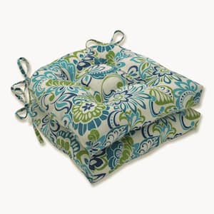 Floral 16 in. x 15.5 in. Outdoor Dining Chair Cushion in Blue/Green (Set of 2)