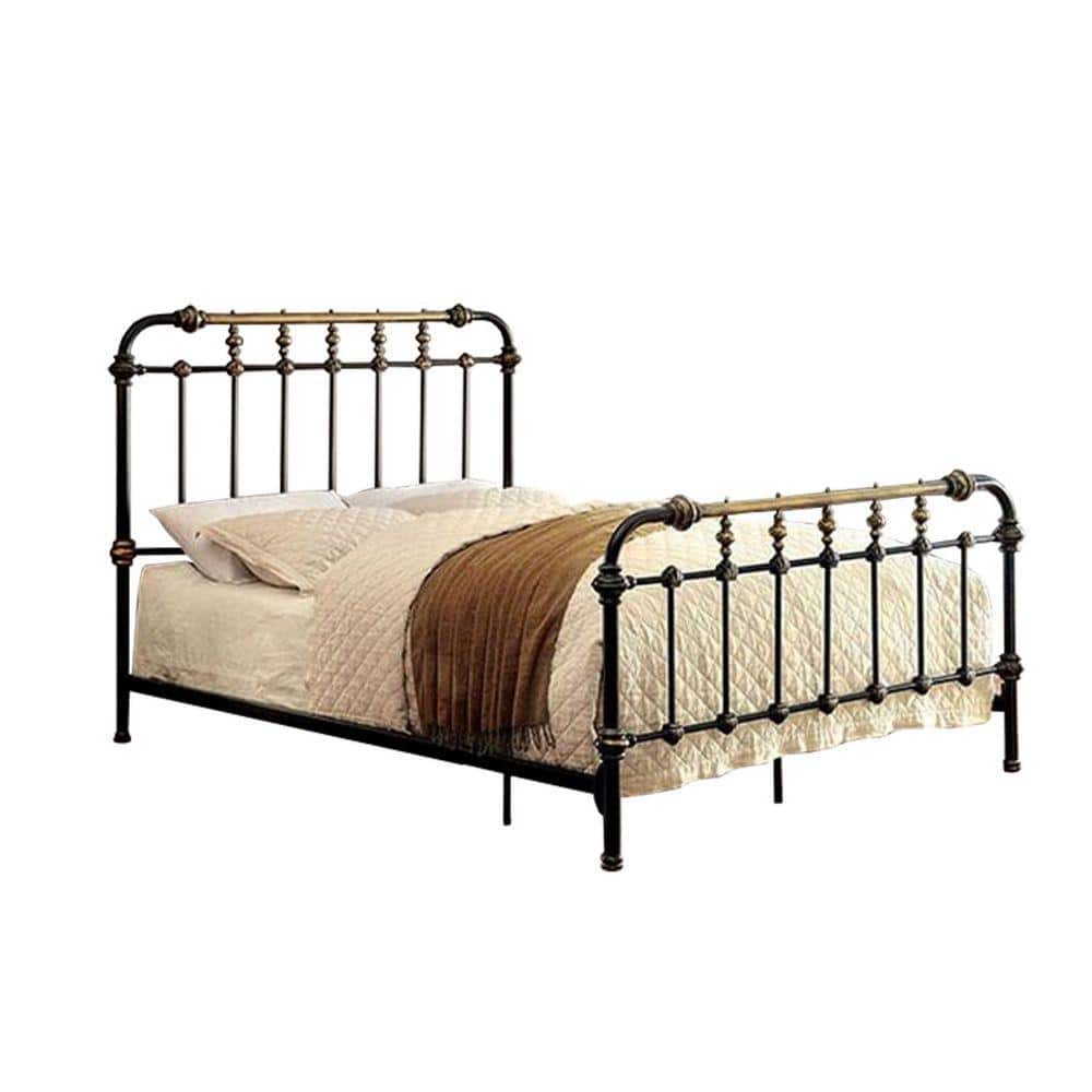 Benjara Black and Gold Metal Frame King Platform Bed with