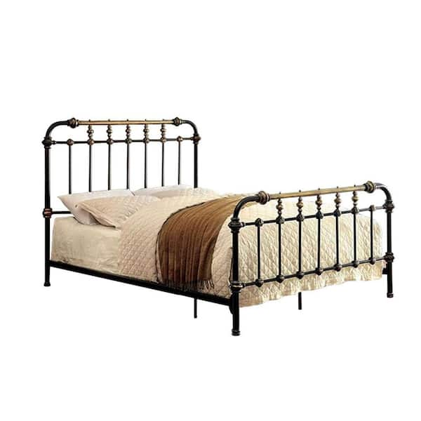 Benjara Black and Gold Metal Frame King Platform Bed with Gold Accent