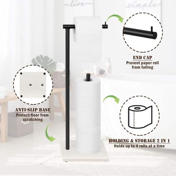 Oumilen Freestanding Metal Toilet Paper Roll Holder, Natural Black, Size: 21.26 inch x 7.09 inch x 6.69 inch