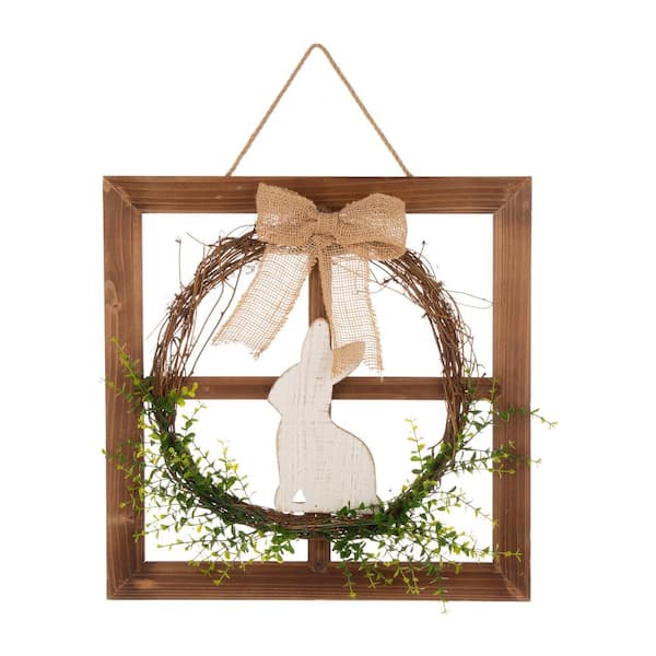 Glitzhome 18 in. H Wooden Frame Easter Wall Decor with Wreath