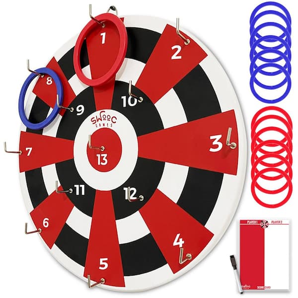 SWOOC Hook Darts Ring Toss Game - Wood Board and Soft Rings - 20