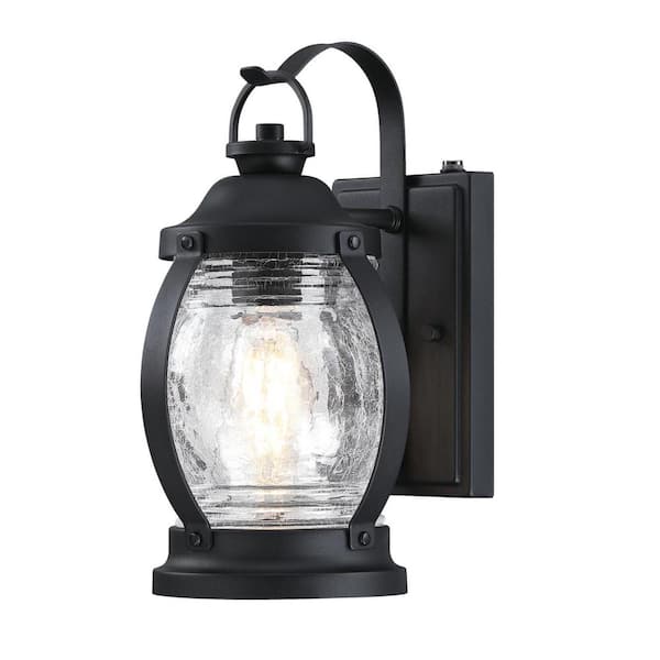 Westinghouse Canyon 1-Light Textured Black Outdoor Wall Mount Lantern with Clear Crackle Glass, Dusk to Dawn Sensor