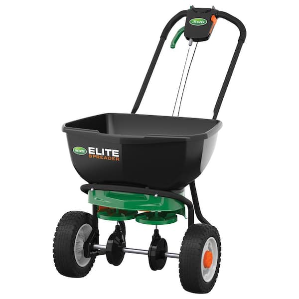 Scotts Elite Spreader Holds up to 20,000 sq. ft. of Product, Push Spreader for Grass Seed, Fertilizer, Salt and Ice Melt