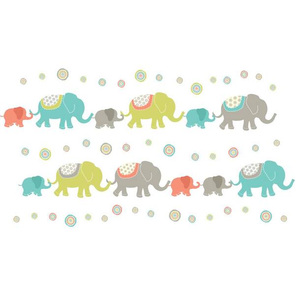 WallPops Multi-Color Tag Along Elephants Wall Decal