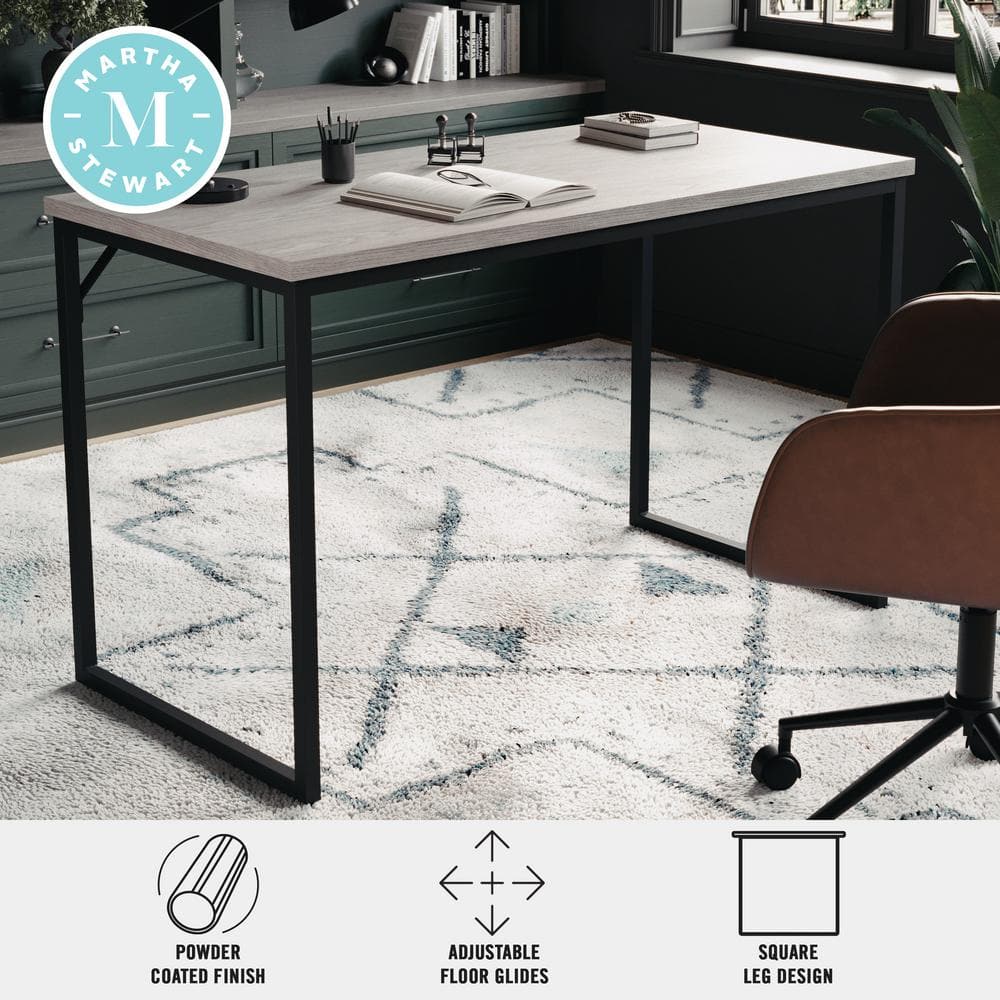 Gray Wood Grain Parsons Desk with Oil Rubbed Bronze Frame