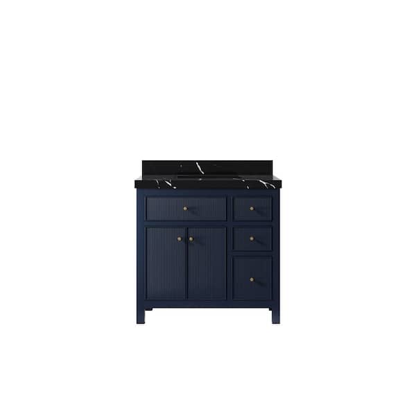 Willow Collections Sonoma 36 in. W x 22 in. D x 36 in. H Single Sink Bath Vanity in Navy Blue with 2 in. Calacatta Black Qt. Top