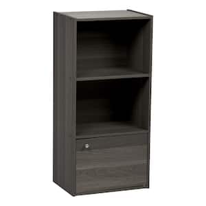 34.67 in. Gray Wood 3-shelf Standard Bookcase with Doors
