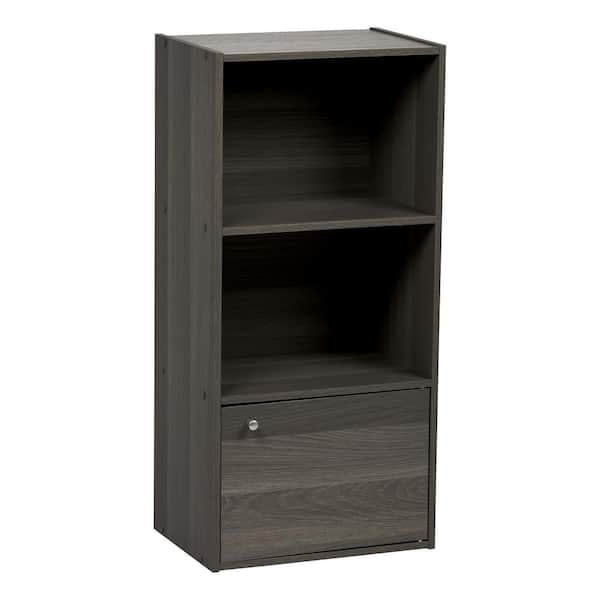IRIS 34.67 in. Gray Wood 3-shelf Standard Bookcase with Doors