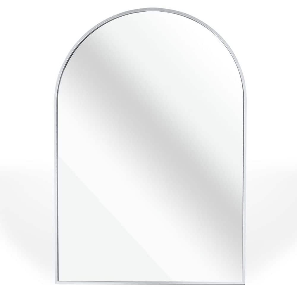 24 in. W x 32 in. H Arched Framed Tilt Wall Bathroom Vanity Mirror in Silver price history on PriceWatchPro