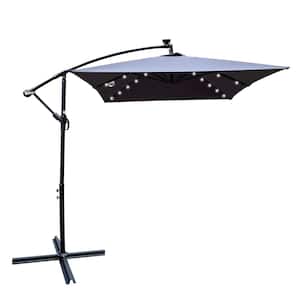10 ft. Steel Market Outdoor Patio Umbrella in Anthracite with Solar Powered LED Lighted and Cross Base